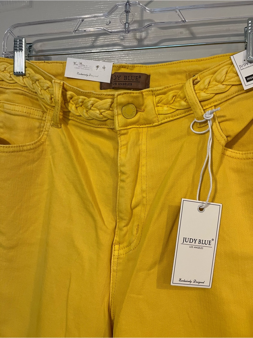 #P12 Judy Blue Yellow High Braided Waist Wide Leg Crop Jeans Size 16W NWT - Picture 2 of 5